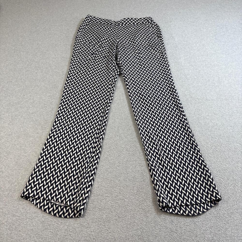 Theory Silk Pants Womens 6 Blue White Mitrana Geometric Print Pull On Pockets